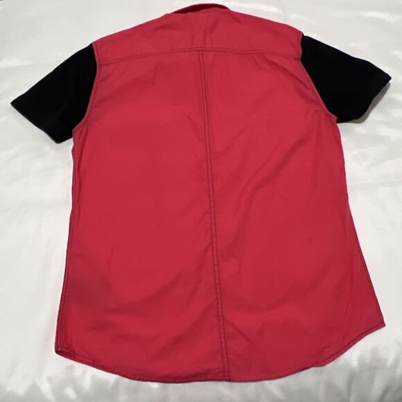 GUESS Button Up Shirt Color Block Pink Black 90s Top Metal Zipper Pockets M - Picture 12 of 14